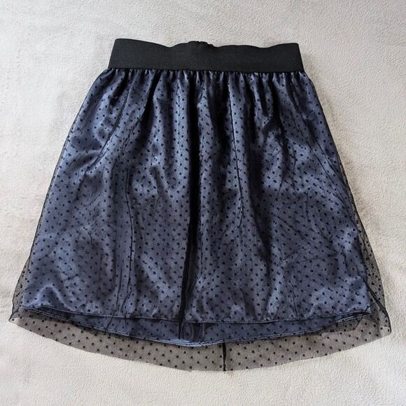 Swiss Polka Dot Mesh Mini Skirt Women's Small Blue Black Satin Tulle Y2K - Picture 2 of 5